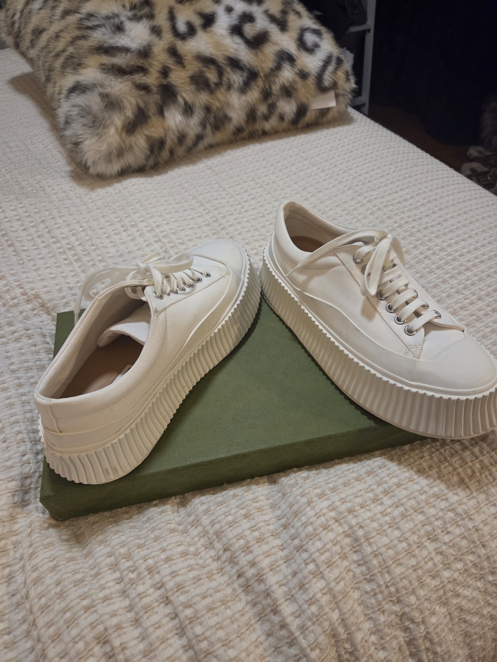 Jil Sander Cream Platform Lace-Up Sneakers